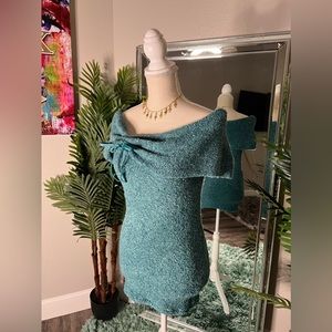 Vintage teal of the solder mini dress with bow